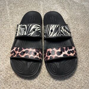 NWOT Crocs Slide Sandals Women's 11/ Men’s 9 Classic Animal Remix Two-Strap